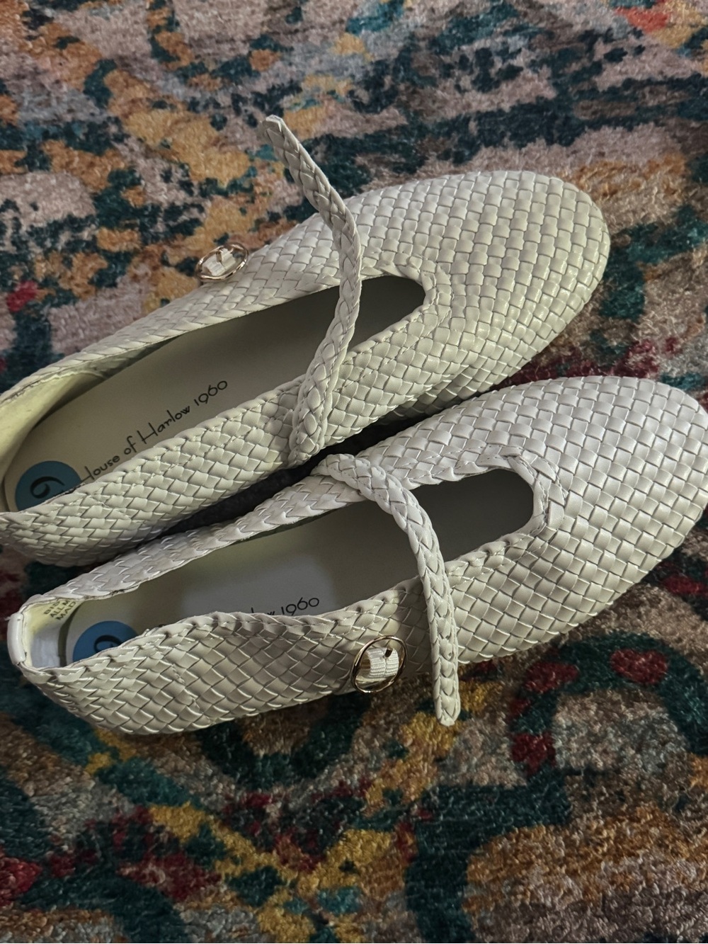 House of Harlow 1960 Woven Mary Jane Flats in Ivory